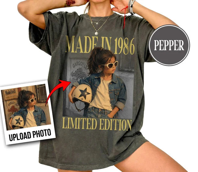 Personalized Made in Birth Year Shirt with Custom Photo – Vintage Limited Edition Birthday Gift T-Shirt