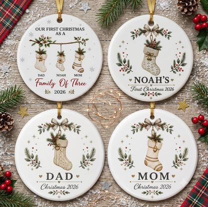 Socks Xmas Set for 3 to 6 Members Including Pets - Personalized Our First Christmas 2026 Keepsake Gift