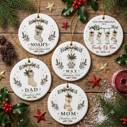 Socks Xmas Set for 3 to 6 Members Including Pets - Personalized Our First Christmas 2026 Keepsake Gift