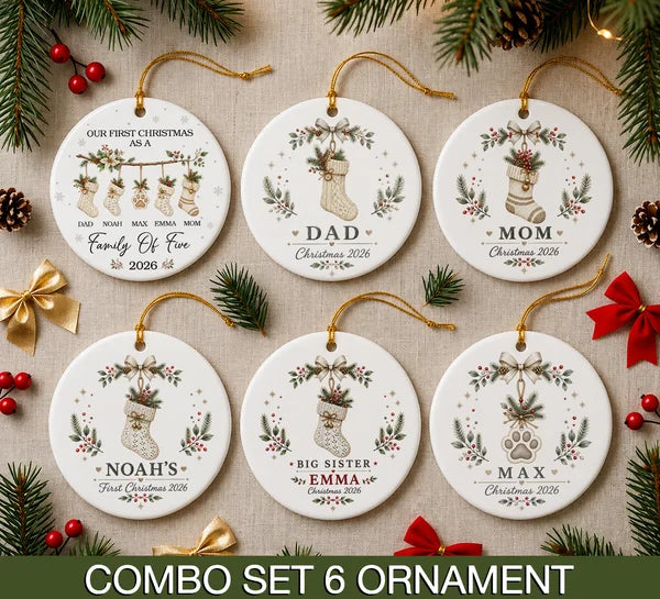 Socks Xmas Set for 3 to 6 Members Including Pets - Personalized Our First Christmas 2026 Keepsake Gift
