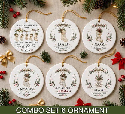 Socks Xmas Set for 3 to 6 Members Including Pets - Personalized Our First Christmas 2026 Keepsake Gift