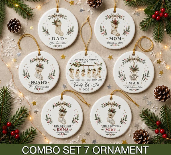 Socks Xmas Set for 3 to 6 Members Including Pets - Personalized Our First Christmas 2026 Keepsake Gift
