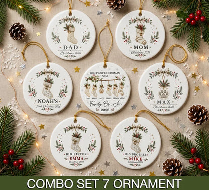 Socks Xmas Set for 3 to 6 Members Including Pets - Personalized Our First Christmas 2026 Keepsake Gift