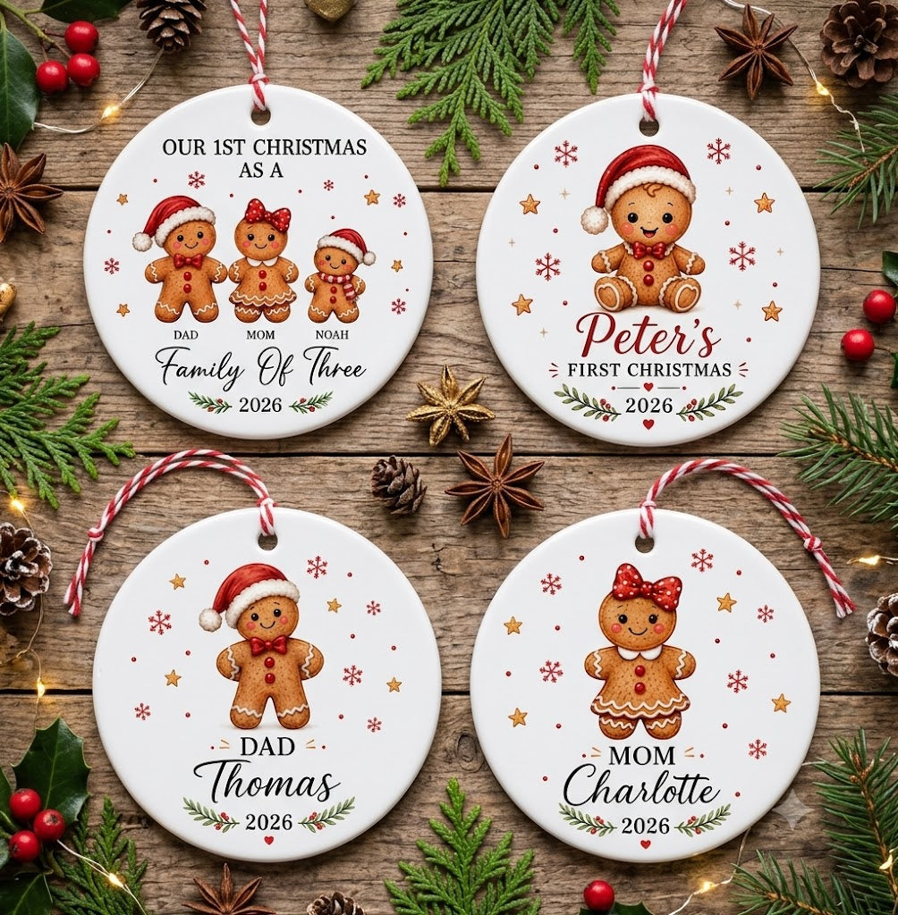 Gingerbread Set for 3 to 6 Members Including Pets - Our First Christmas 2026 Keepsake Gift