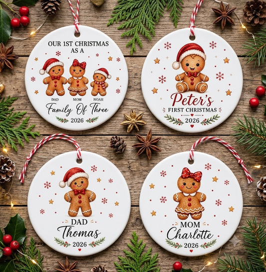 Gingerbread Set for 3 to 6 Members Including Pets - Our First Christmas 2026 Keepsake Gift