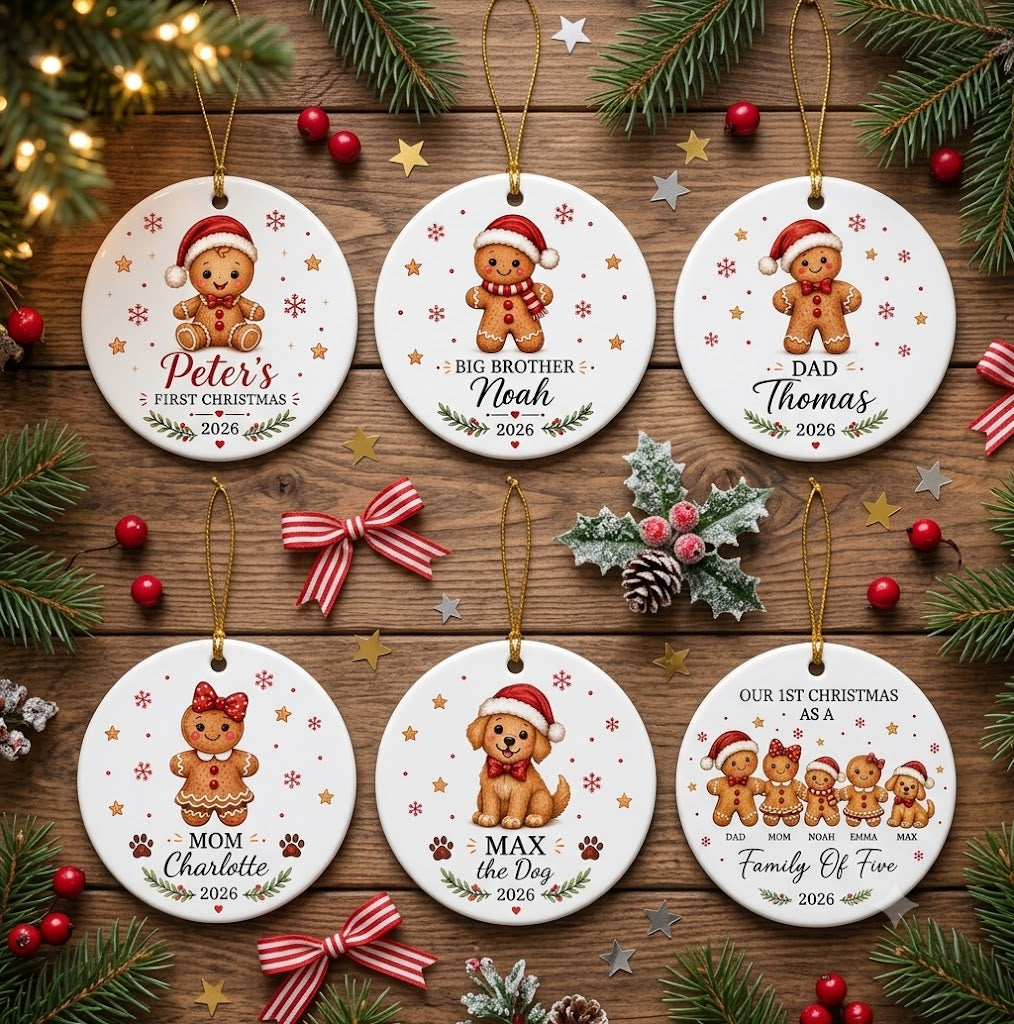 Gingerbread Set for 3 to 6 Members Including Pets - Our First Christmas 2026 Keepsake Gift