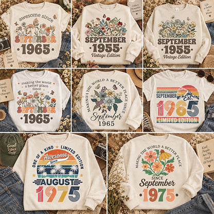 Personalized Birth Month Year Vintage Shirt, Custom Birth Flower Birthday Tee Custom Multi Style