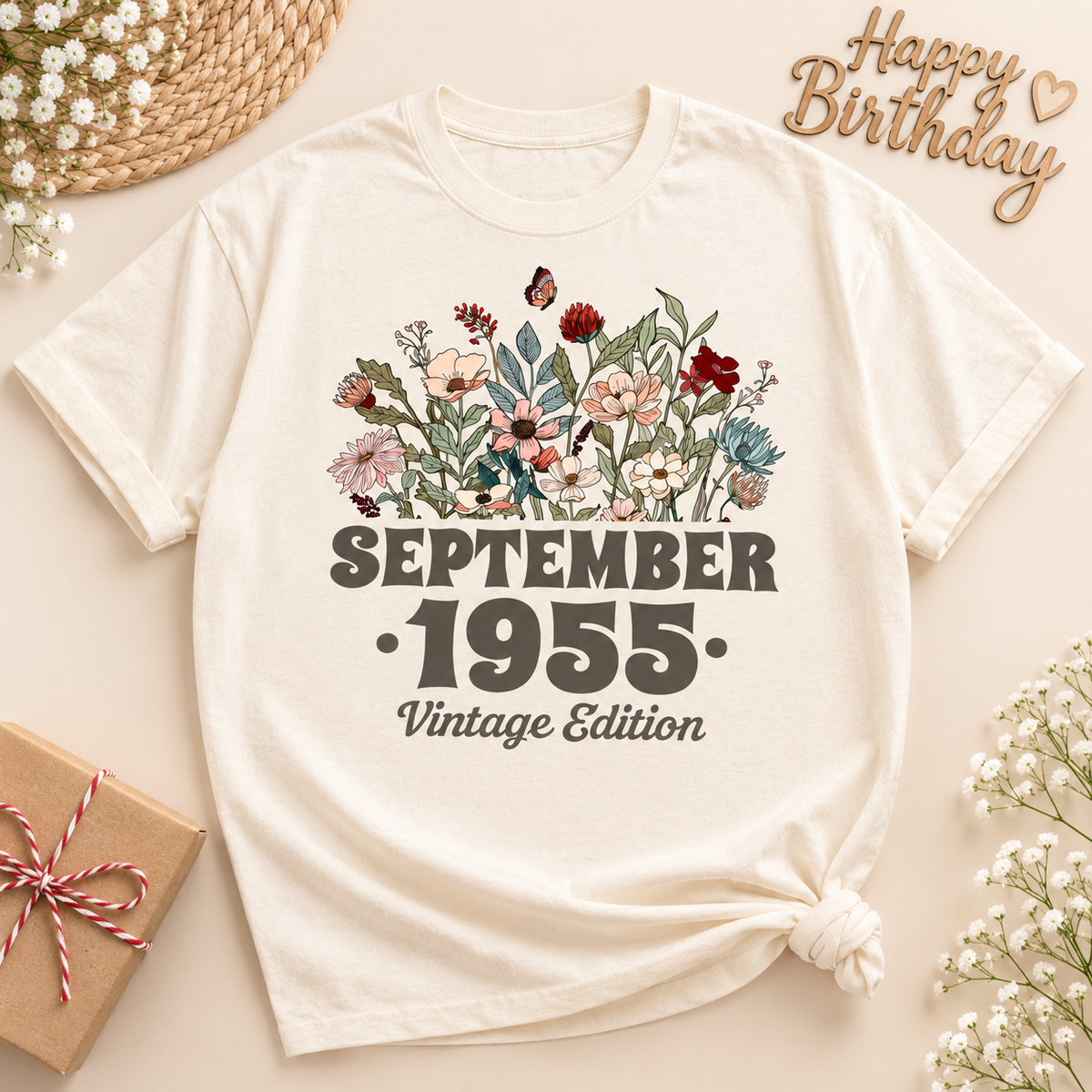 Personalized Birth Month Year Vintage Shirt, Custom Birth Flower Birthday Tee Custom Multi Style