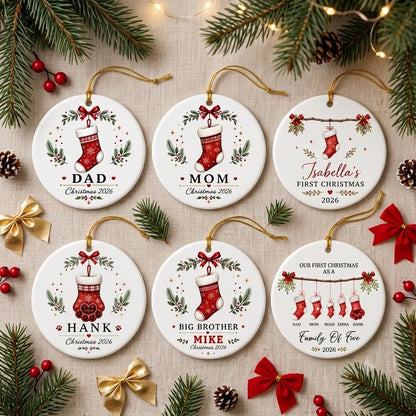 Stocking Names for 3 to 6 Members Including Pets - Our First Christmas 2026 Keepsake Gift
