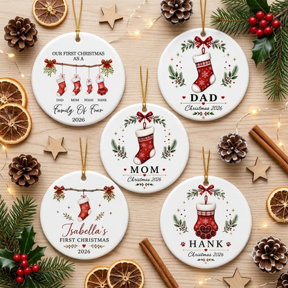 Stocking Names for 3 to 6 Members Including Pets - Our First Christmas 2026 Keepsake Gift