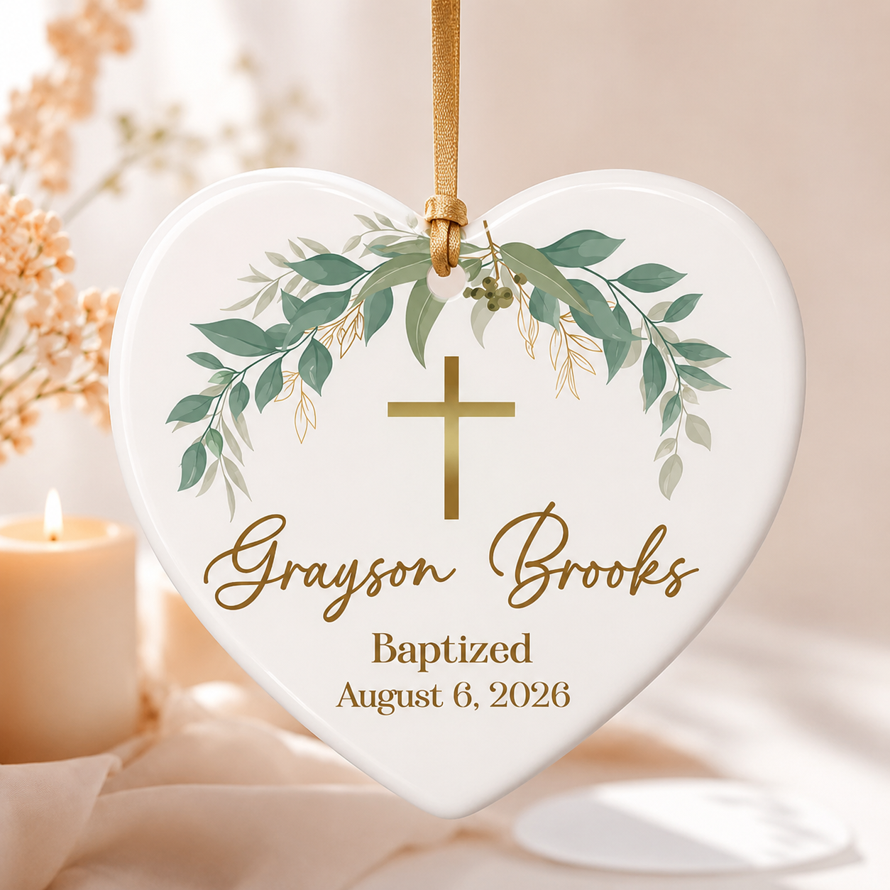 Baptized Custom Date Time Ceramic Ornament Xmas 2026