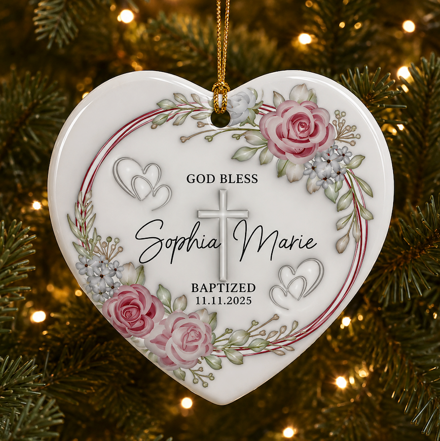 Personalized Christian Custom 3D Inflated Effect Ceramic Ornament Custom Name Religious