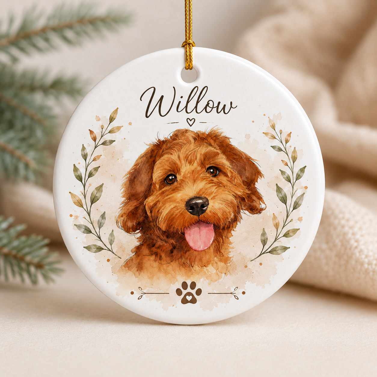 Personalized Pet Photo Christmas Ornament – Custom Dog Cat Portrait Ceramic Ornament Gift