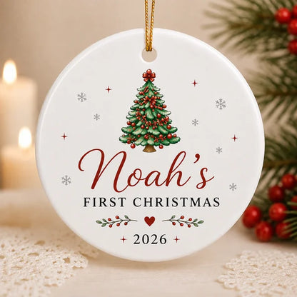 Our First Christmas As A Family Of Three | Set Of 4 Custom Name Ceramic Ornaments Family - Dad - Mom - Baby