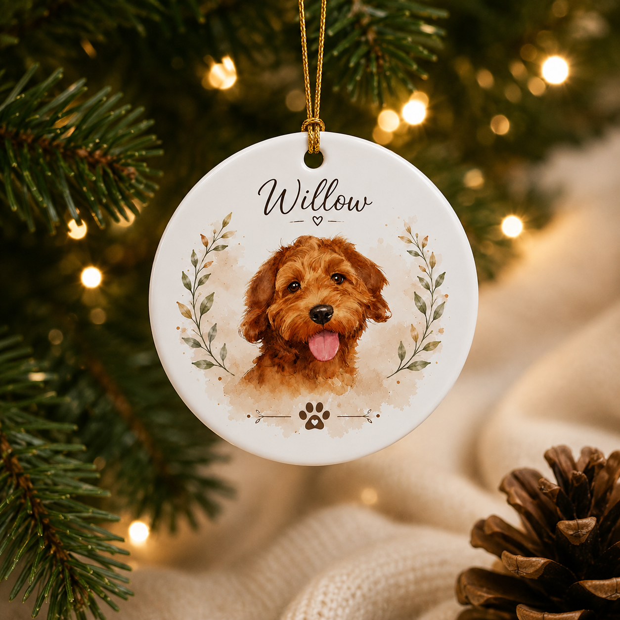 Personalized Pet Photo Christmas Ornament – Custom Dog Cat Portrait Ceramic Ornament Gift