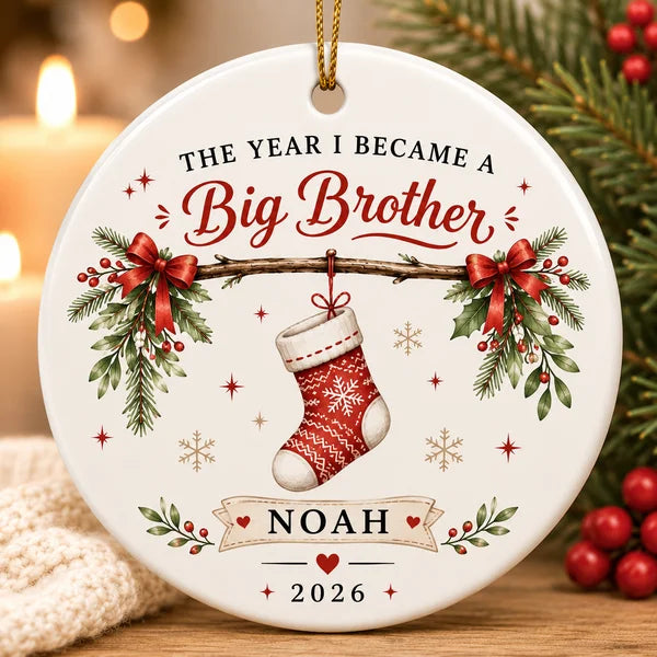 Our First Christmas As A Family Of Four | Set Of Custom Ceramic Ornaments Family - Dad - Mom - Brother/Sister-Baby