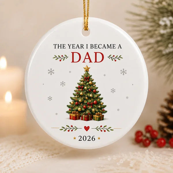 Our First Christmas As A Family Of Three | Set Of 4 Custom Name Ceramic Ornaments Family - Dad - Mom - Baby