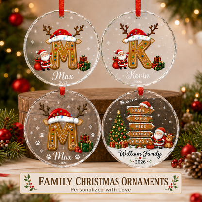 Family Name Sign Custom Glass Ornament Set 1-8