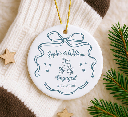 Engaged Custom Name Date Ceramic Ornament 2026 Xmas