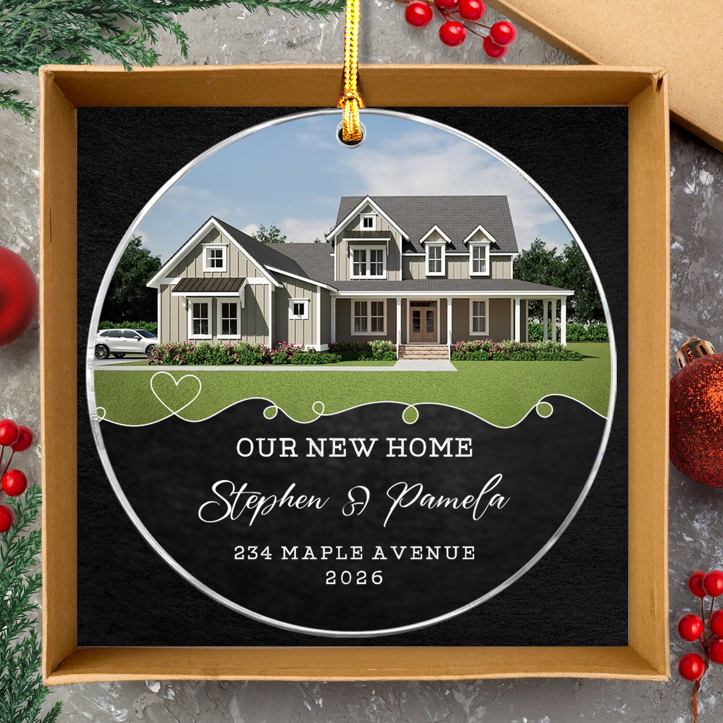 Our New Home Custom Name Image Glass Xmas Ornament 2026