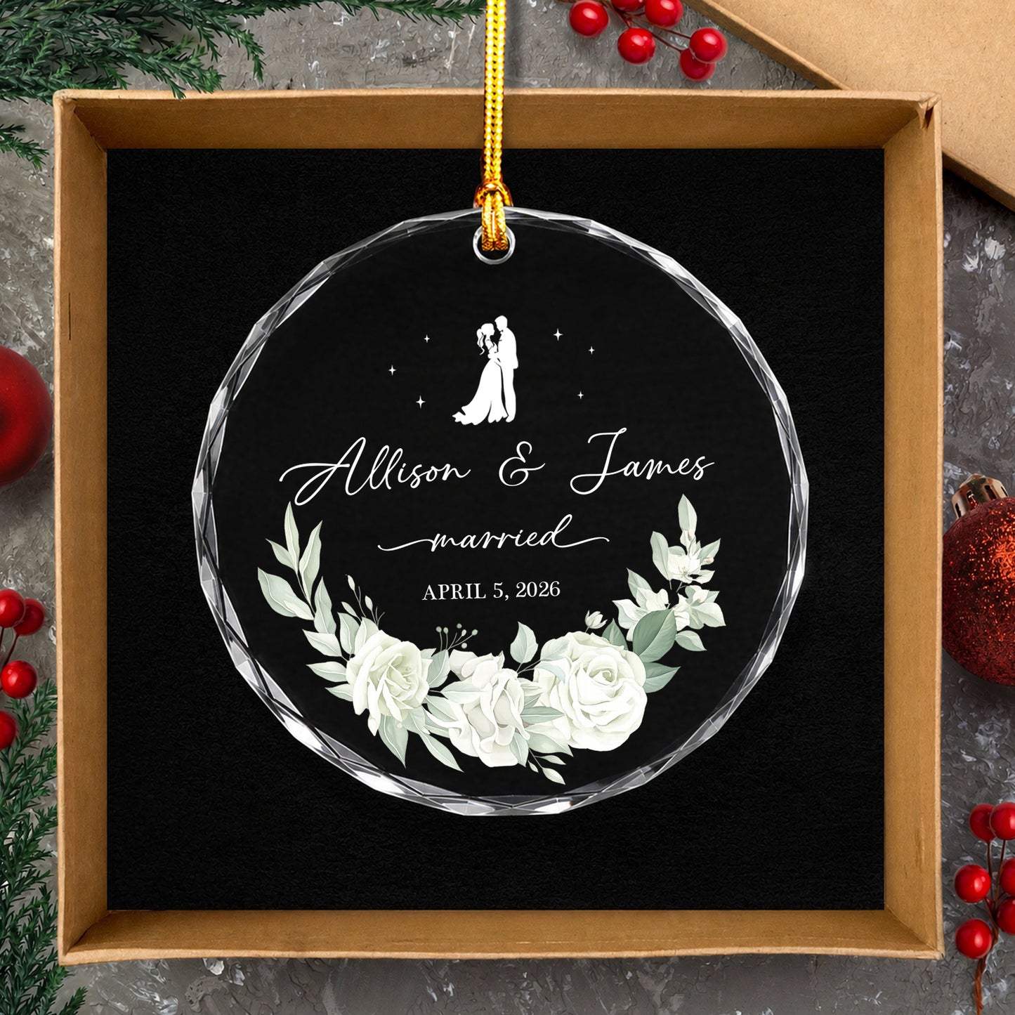 Married Custom Name Glass Xmas Ornament 2026