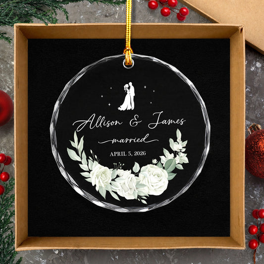 Married Custom Name Glass Xmas Ornament 2026