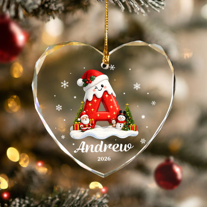 Init Letter Santa Custom Name Christmas Glass Ornament Xmas 2026