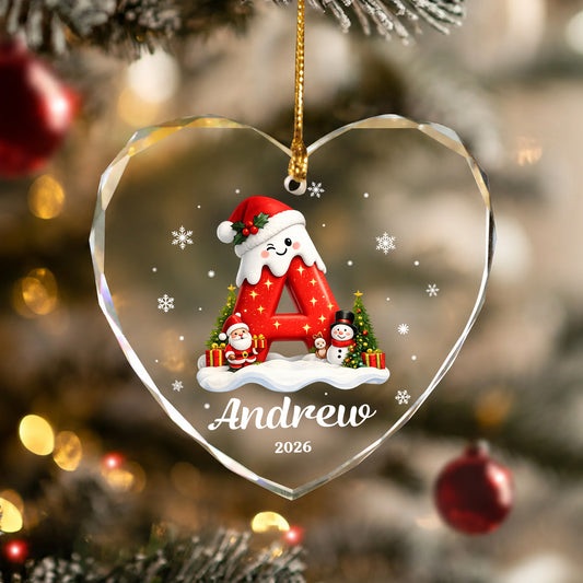 Init Letter Santa Custom Name Christmas Glass Ornament Xmas 2026