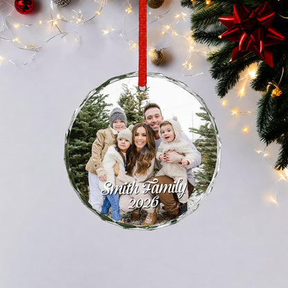 Family Custom Image Name Glass Xmas Ornament 2026