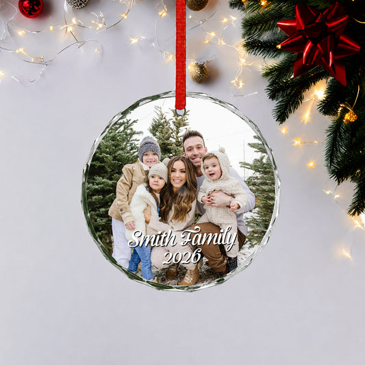 Family Custom Image Name Glass Xmas Ornament 2026