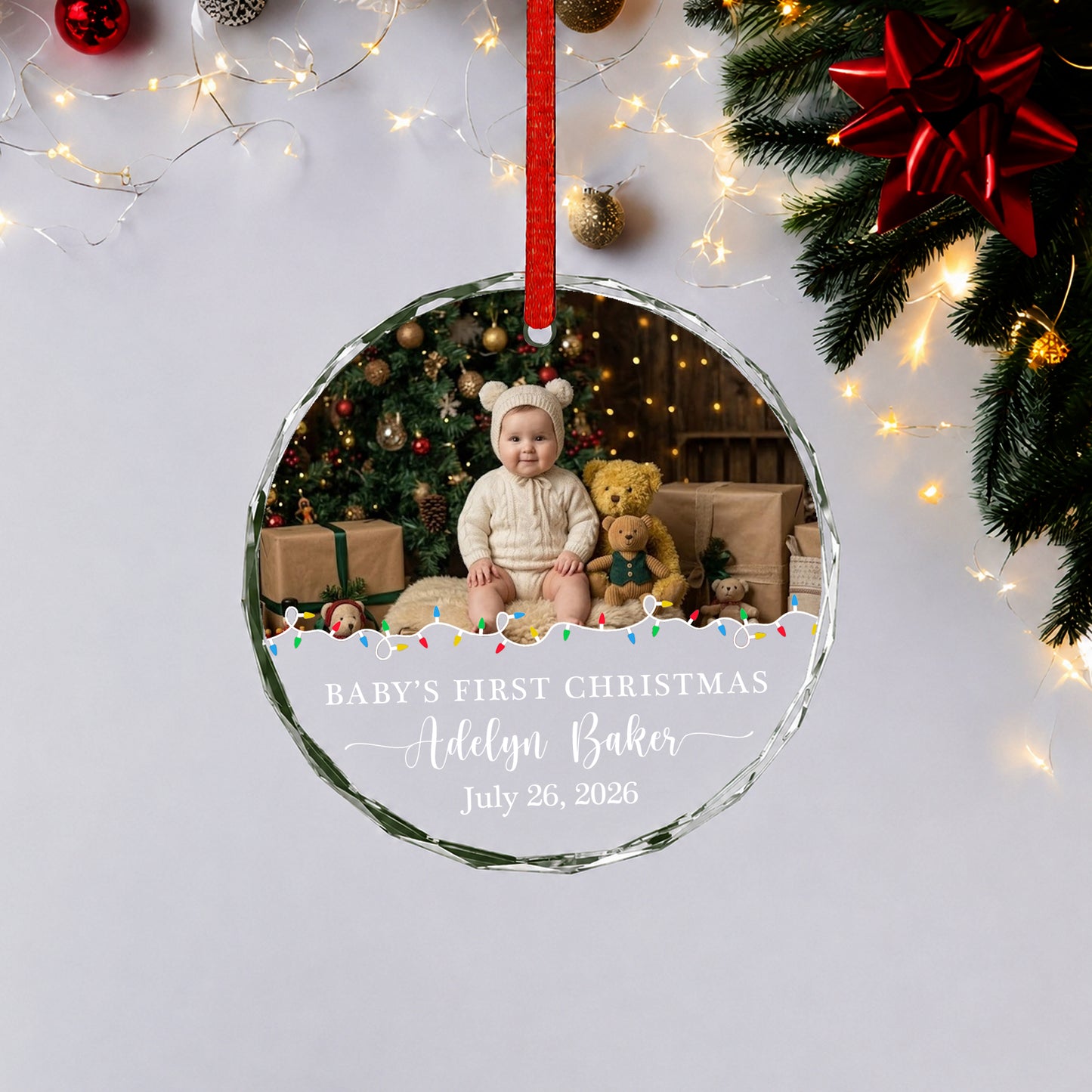 Baby 1st Christmas Ornament Image - Custom Name Glass Ornament 2026