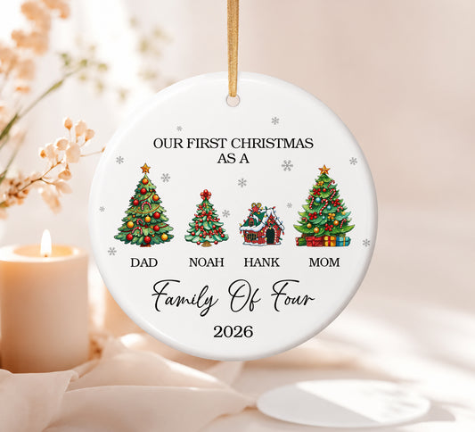 Our 1st Christmas Family Of Four Ornament - Pine Tree Pattern Custom Name Ceramic Ornament 2026