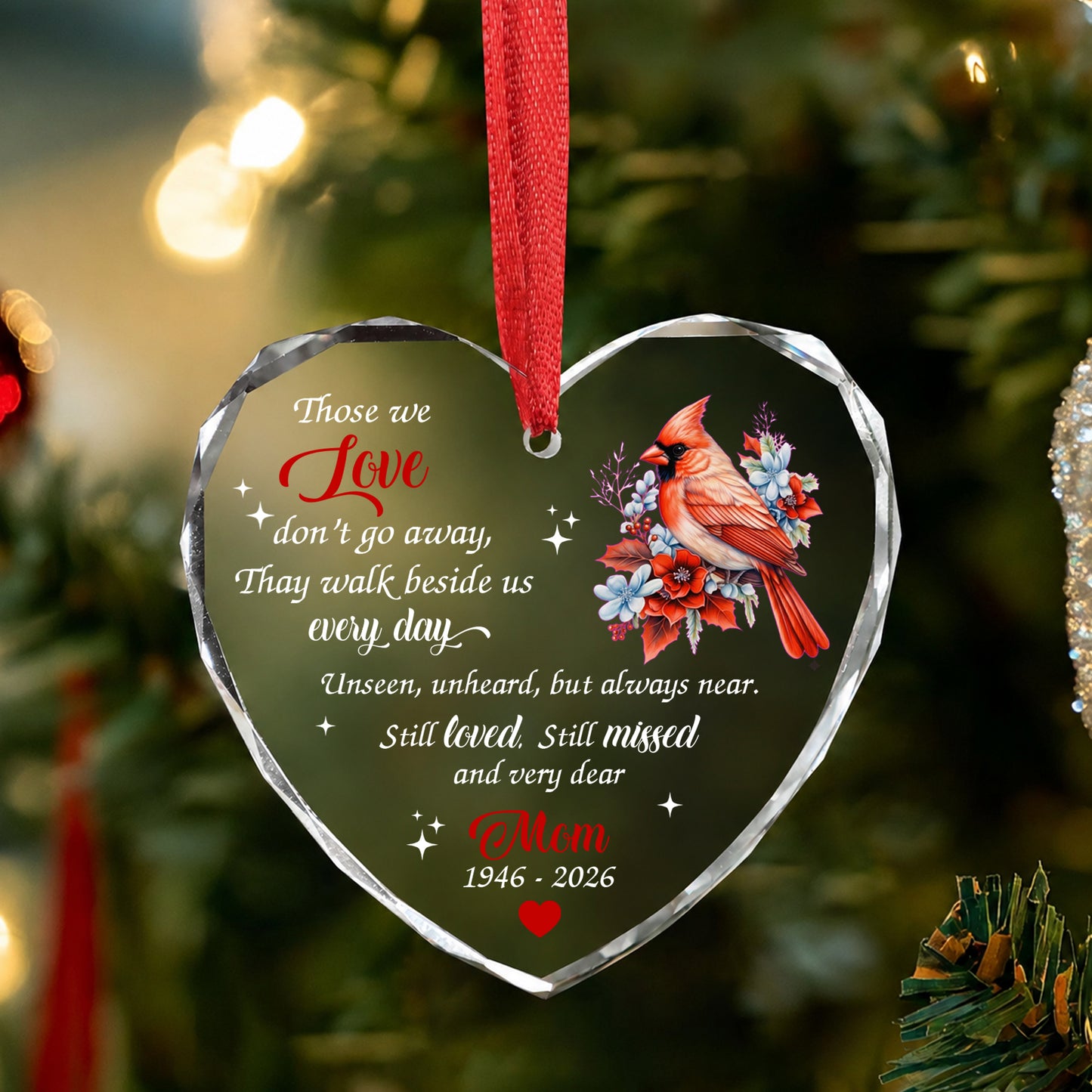 Mom Cardinal Bird - Image Memorial Christmas Glass Ornament Xmas 2026