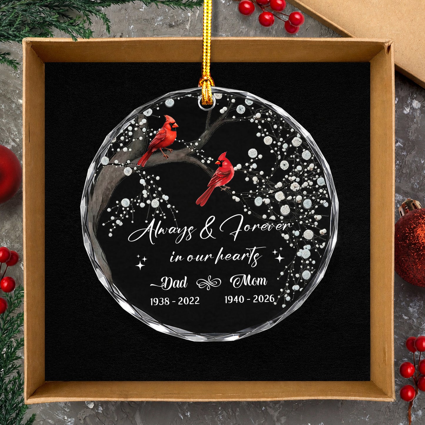 In Our Heart Cardinal Bird - Image Memorial Christmas Glass Ornament Xmas 2026