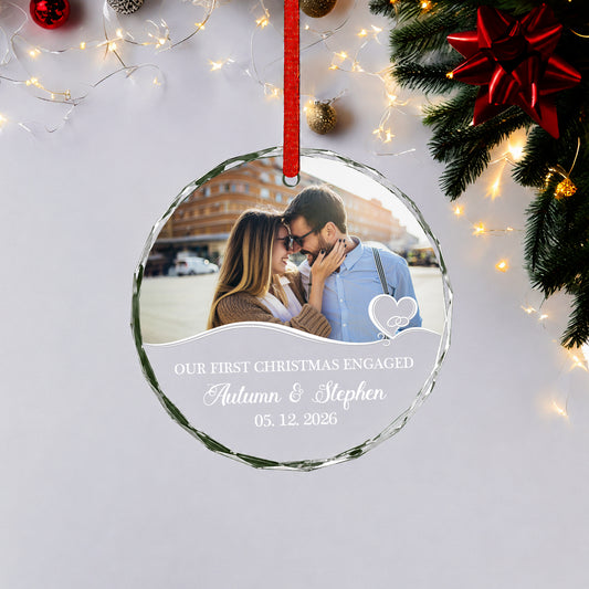 Our First Engaged Custom Image Name  Glass Ornament 2026 Xmas