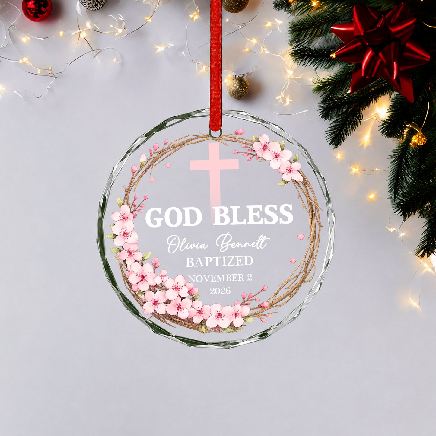 God Bless Custom Date Time & Name Christian Glass Ornament Xmas 2026