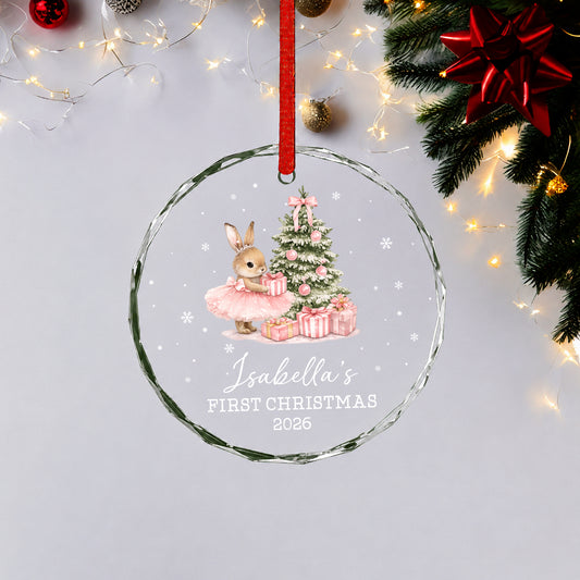 Baby 1st Christmas Ornament Rabbit - Custom Name Glass Ornament 2026