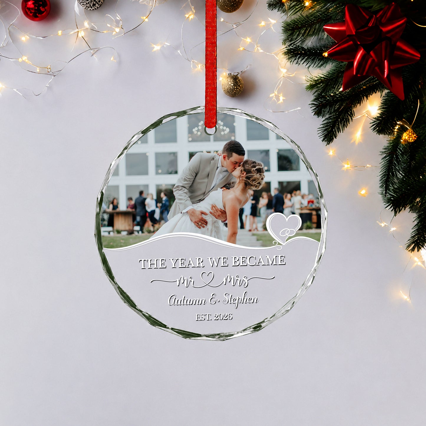 The Year We Became Mr&Mrs Custom Image Glass Xmas Ornament 2026