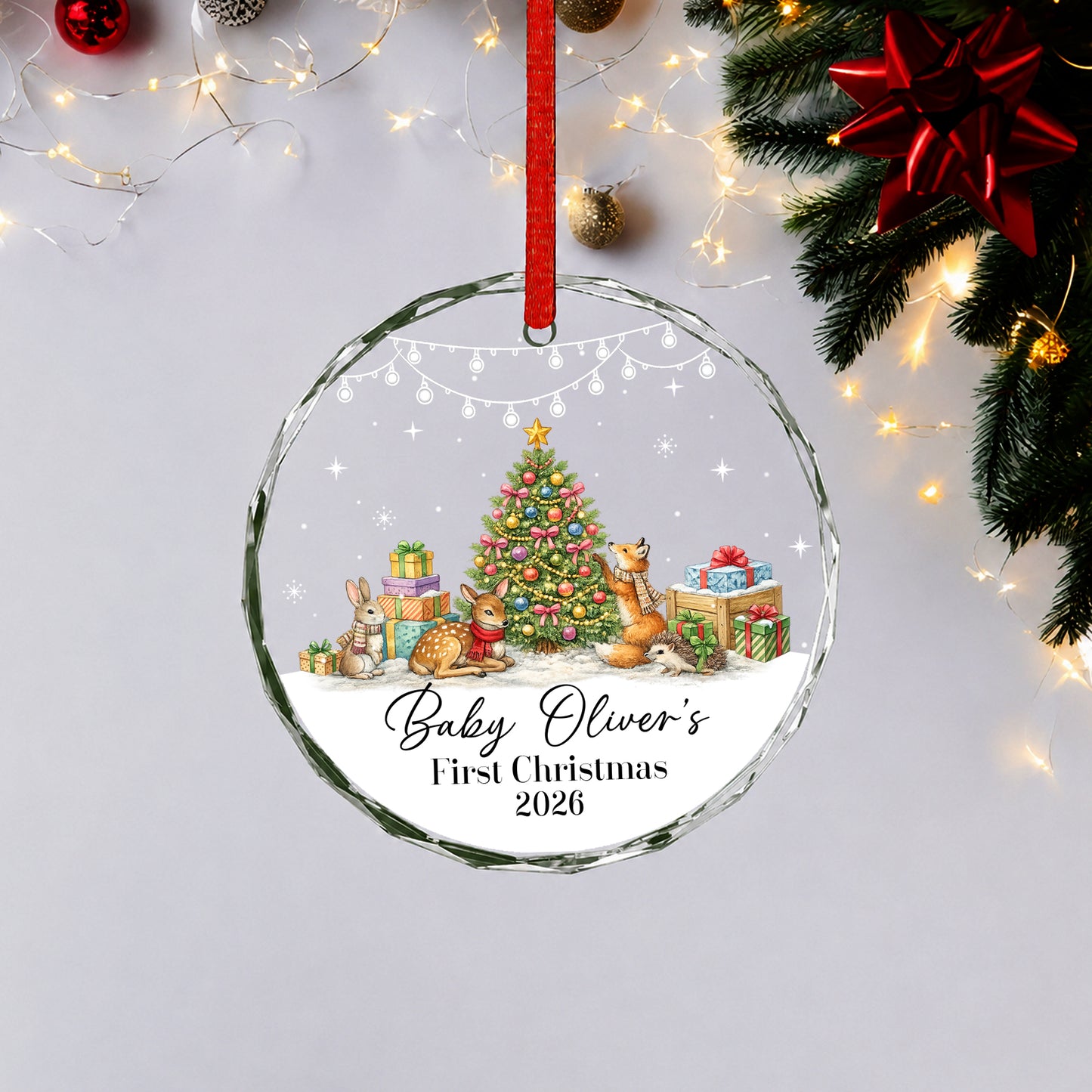 Baby 1st Christmas Ornament Pine Tree Gift - Custom Name Glass Ornament 2026