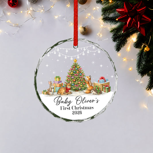 Baby 1st Christmas Ornament Pine Tree Gift - Custom Name Glass Ornament 2026