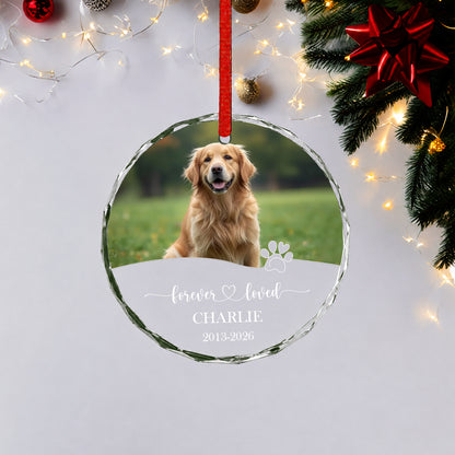 Forever Love Custom Image Name Glass Xmas Ornament 2026