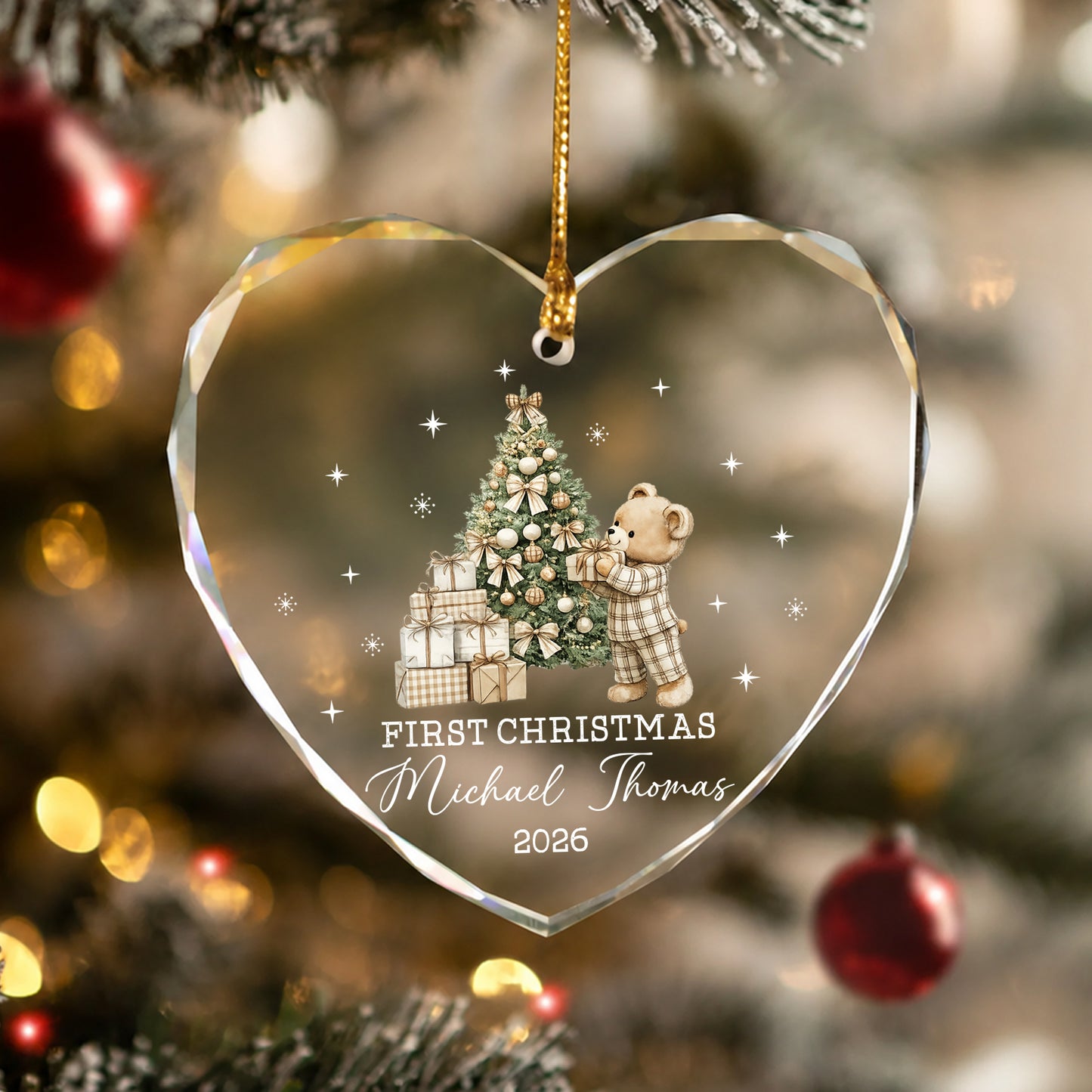 Baby 1st Christmas Ornament - Custom Name Heart Glass Ornament 2026