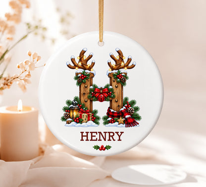 Personalized Name Ornament, Custom Kids Boy Girl Christmas Ornament, First Initial Monogram Letter Keepsake, Child Name Holiday Gift