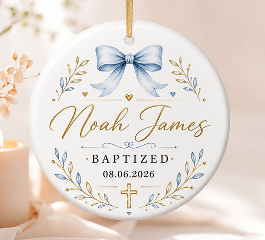 Personalized Baby Baptism Ornament - Christmas, Birthday Gifts for Newborn Boy - Custom Christening Dedication Ornament