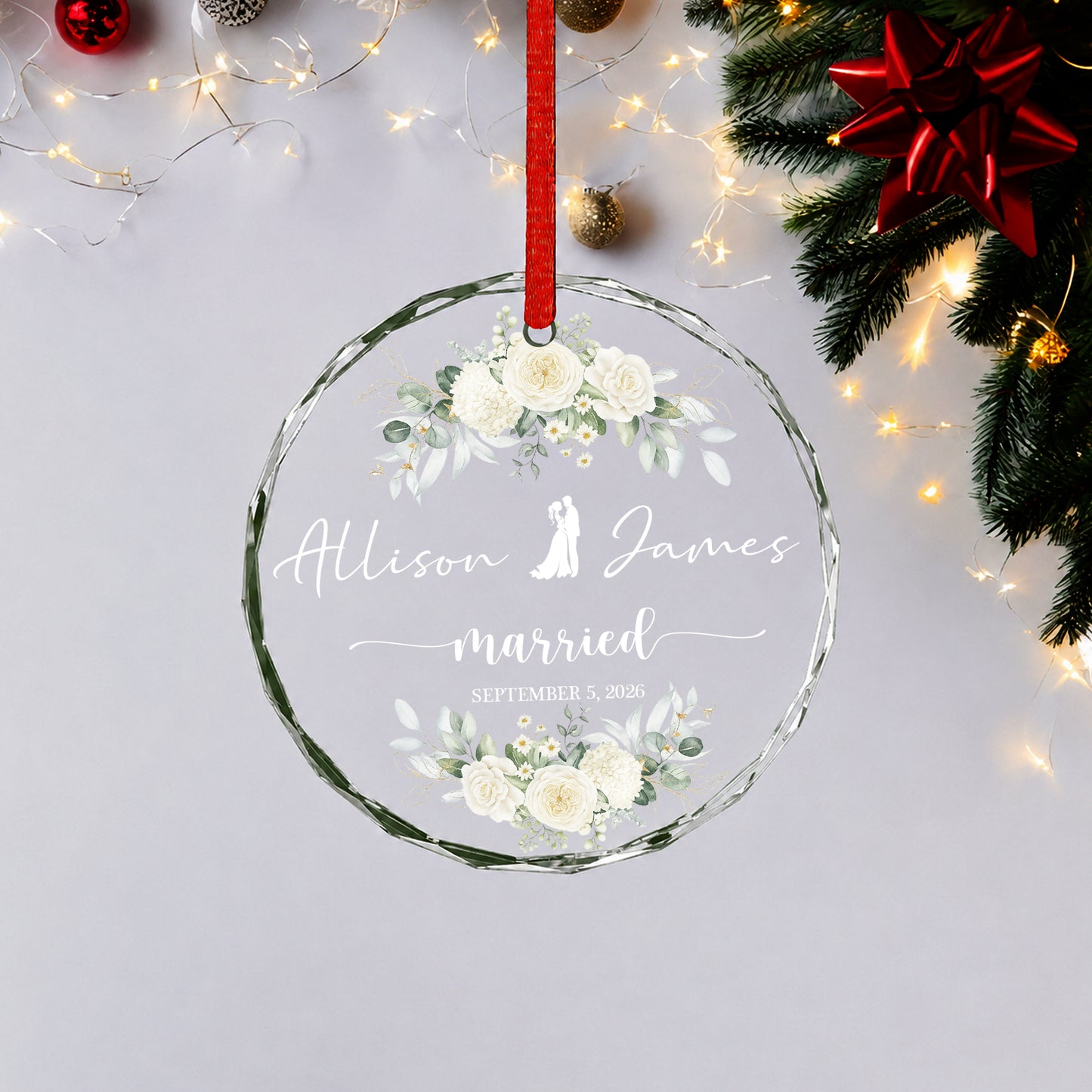 Marriage Custom Name Glass Xmas Ornament 2026