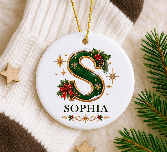 Personalized Monogram Christmas 3D Ornament, Custom Ceramic Initial Keepsake, Holiday Tree Name Gift 2026