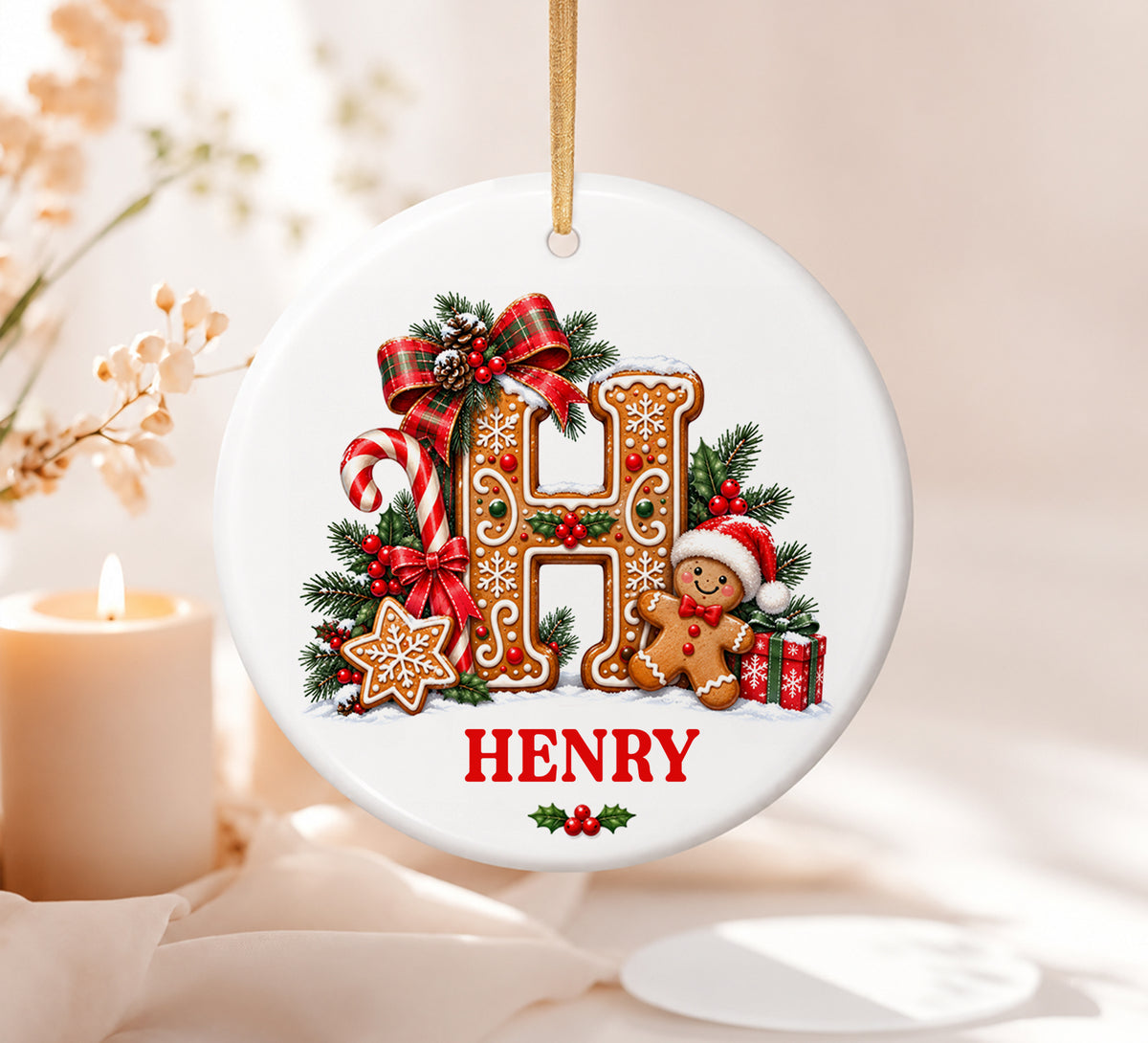 Personalized Gingerbread Letter Ornament, Custom Name Ornament, Kids Christmas Gift, Family Tree Hanging Decoration