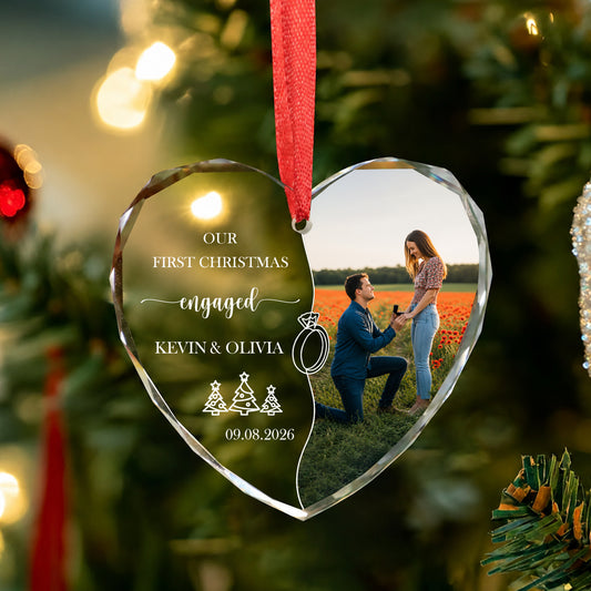 Engaged Custom Image Name Glass Ornament 2026 Xmas