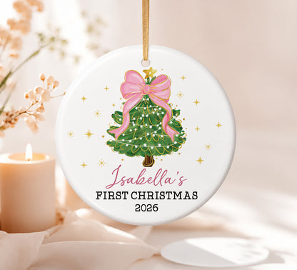 Baby 1st Christmas Pine Tree Girl Ornament - Custom Name Ceramic Ornament 2026