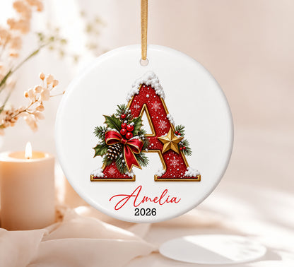 Personalized Monogram Christmas Ornament 2026, Custom Name Ceramic Heart Decor, Initial Holiday Keepsake, Christmas Tree Memory Decoration